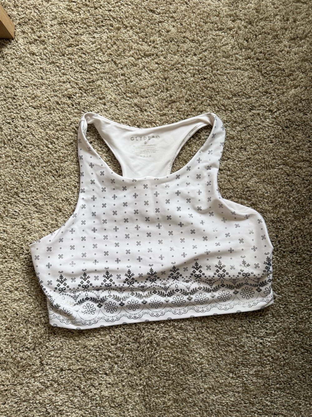 Glyder White Racerback Bralette with Gray Border